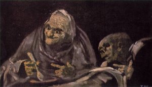 Two Old Women Eating from a Bowl